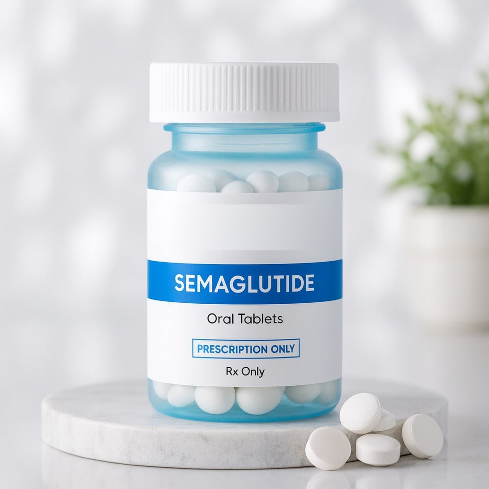 DreamHug Medical semaglutide oral tablets bottle with loose tablets