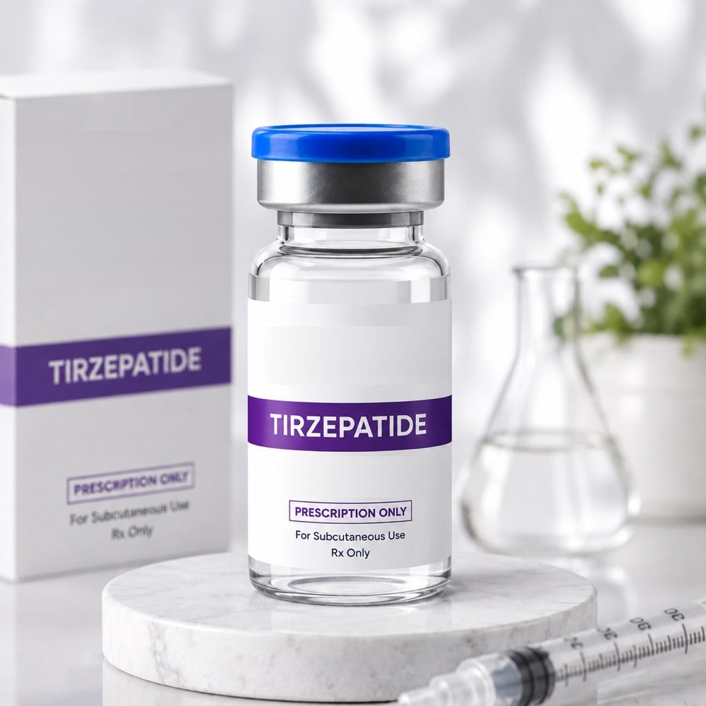 DreamHug Medical tirzepatide vial with carton and syringe